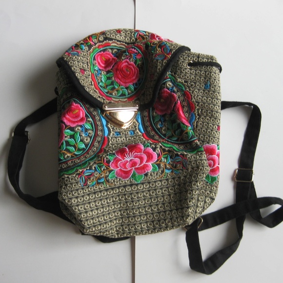 Handbags - Flower embroidered adjustable mini backpack